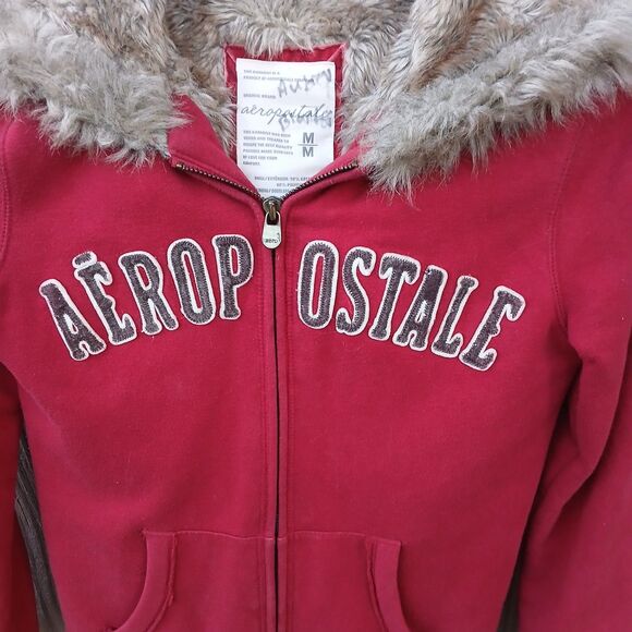 Aeropostale Fur Lined Zip Up Hoodie Size Medium Large Spell out Logo - Picture 4 of 16